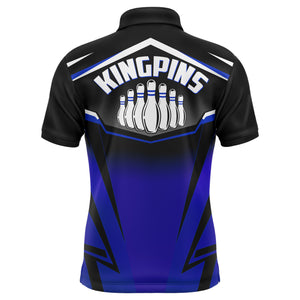 Custom Bowling Shirt for Men, Kingpins Blue Polo Bowling Shirt with Name, Men Bowlers Jersey League NBP181