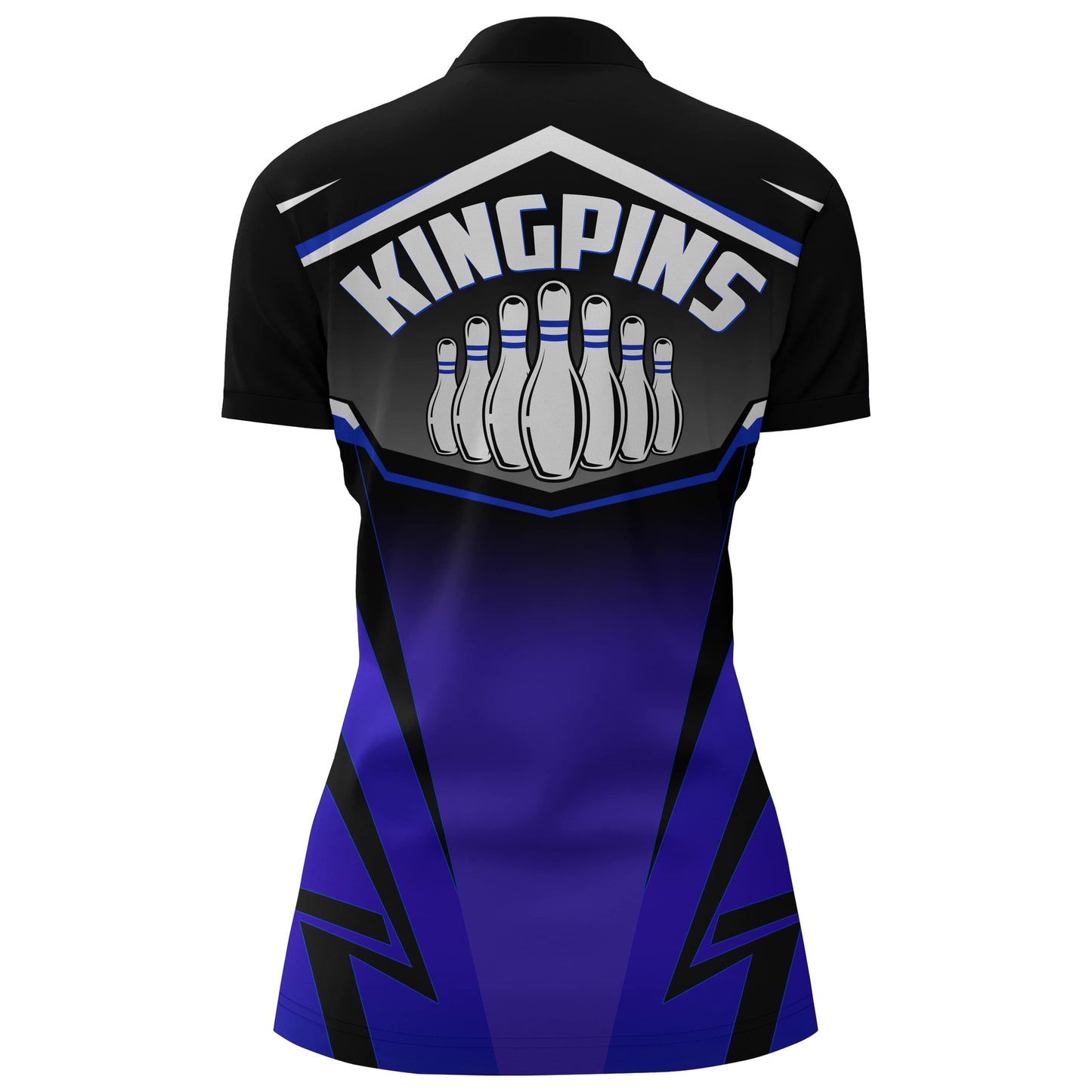Custom Bowling Shirt for Women Kingpins Blue Quarter-Zip Bowling Shirt with Name Ladies Bowl Jersey NBZ181