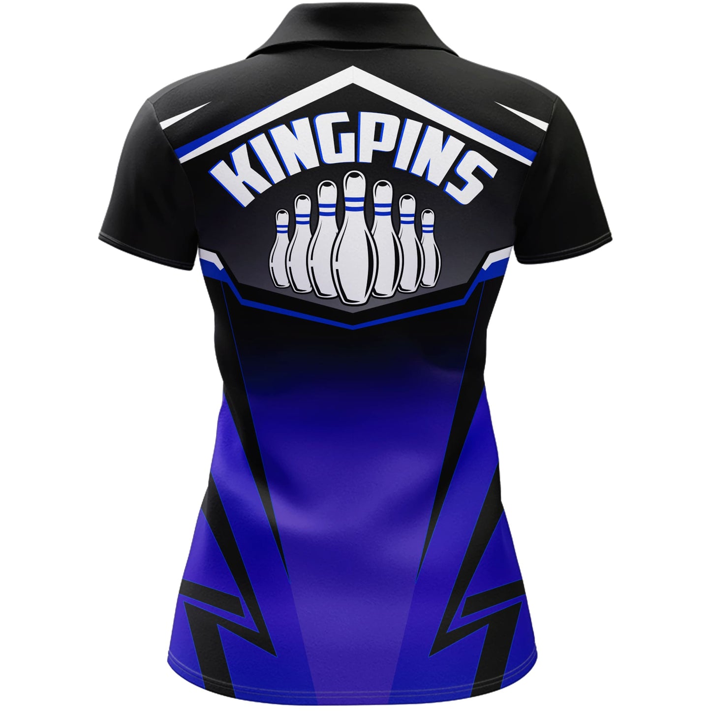 Custom Bowling Shirt for Women Kingpins Blue Polo Bowling Shirt with Name, Ladies Bowling Jersey NBP181