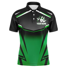 Load image into Gallery viewer, Custom Bowling Shirt for Men Kingpins Green Polo Bowling Shirt with Name, Men Bowlers Jersey League NBP182