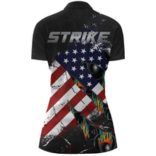 Load image into Gallery viewer, American Flag Bowling Shirt for Women Custom Bowling Jersey Strike Patriot League Lady Quarter-Zip NBZ151