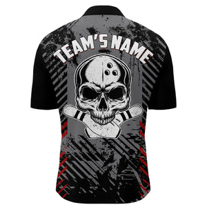 Personalized Skull Bowling Shirt for Men Custom Team's Name Bowling Jersey League Quarter-Zip Shirt NBZ126