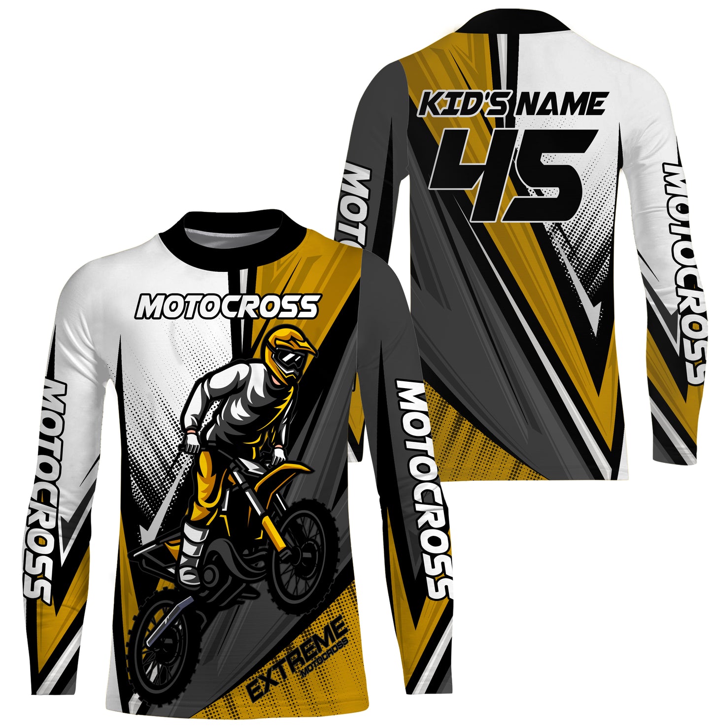 Personalized Motocross Jersey UPF 30+, Dirt Bike Motorcycle Off-Road Racing Long Sleeves - Yellow| NMS269