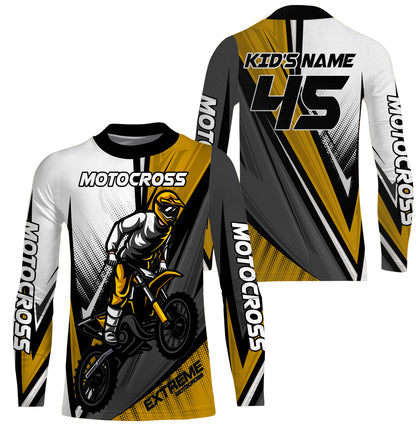 Personalized Motocross Jersey UPF 30+, Dirt Bike Motorcycle Off-Road Racing Long Sleeves - Yellow| NMS269