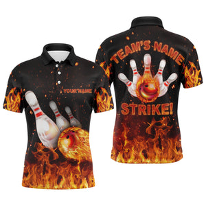 Custom Flames Bowling Shirt for Men, Strike Polo Bowling Shirt for Team, Men's Fire Bowling Jersey NBP152