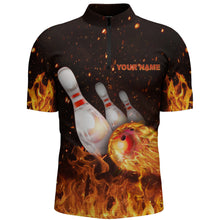 Load image into Gallery viewer, Custom Flames Bowling Shirt for Men, Quarter-Zip Strike Bowling Shirt for Team, Men&#39;s Bowling NBZ152