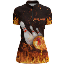Load image into Gallery viewer, Custom Flames Bowling Shirt for Women, Quarter-Zip Strike Bowling Shirt for Team, Ladies Bowling NBZ152