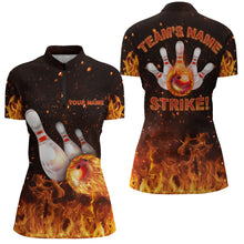 Load image into Gallery viewer, Custom Flames Bowling Shirt for Women, Quarter-Zip Strike Bowling Shirt for Team, Ladies Bowling NBZ152