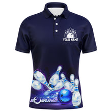 Load image into Gallery viewer, Custom Bowling Shirt for Men, Don&#39;t Worry Bowl Happy, Blue Bowling Polo Jersey Short Sleeve Bowlers NBP165