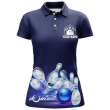 Load image into Gallery viewer, Custom Bowling Shirt for Women, Don&#39;t Worry Bowl Happy, Blue Bowling Polo Jersey Ladies Girl Bowler NBP165