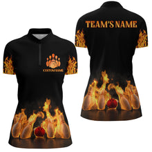 Load image into Gallery viewer, Custom Fire Bowling Shirt for Women Flames Bowling Jersey with Name League Ladies Quarter-Zip Shirt NBZ174