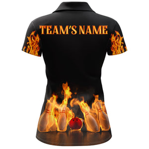 Custom Fire Bowling Shirt for Women Flame Bowling Jersey with Name League Bowling Ladies Polo Shirt NBP174