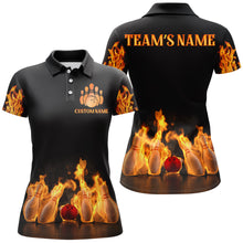 Load image into Gallery viewer, Custom Fire Bowling Shirt for Women Flame Bowling Jersey with Name League Bowling Ladies Polo Shirt NBP174