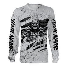 Load image into Gallery viewer, Gray Skull Biker Personalized Long Sleeves Hoodie T-shirt, Cool Off-road Racing Motorcycle Shirt| NMS310