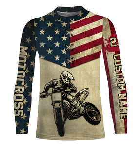 Personalized Motocross Racing Jersey UPF30+ UV Protection American Flag MotoX Dirt Bike Racewear| NMS398