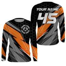 Load image into Gallery viewer, Orange Personalized Motocross Jersey UPF30+ Work Less Ride More Dirt Bike Racing Shirt Youth Men NMS1444