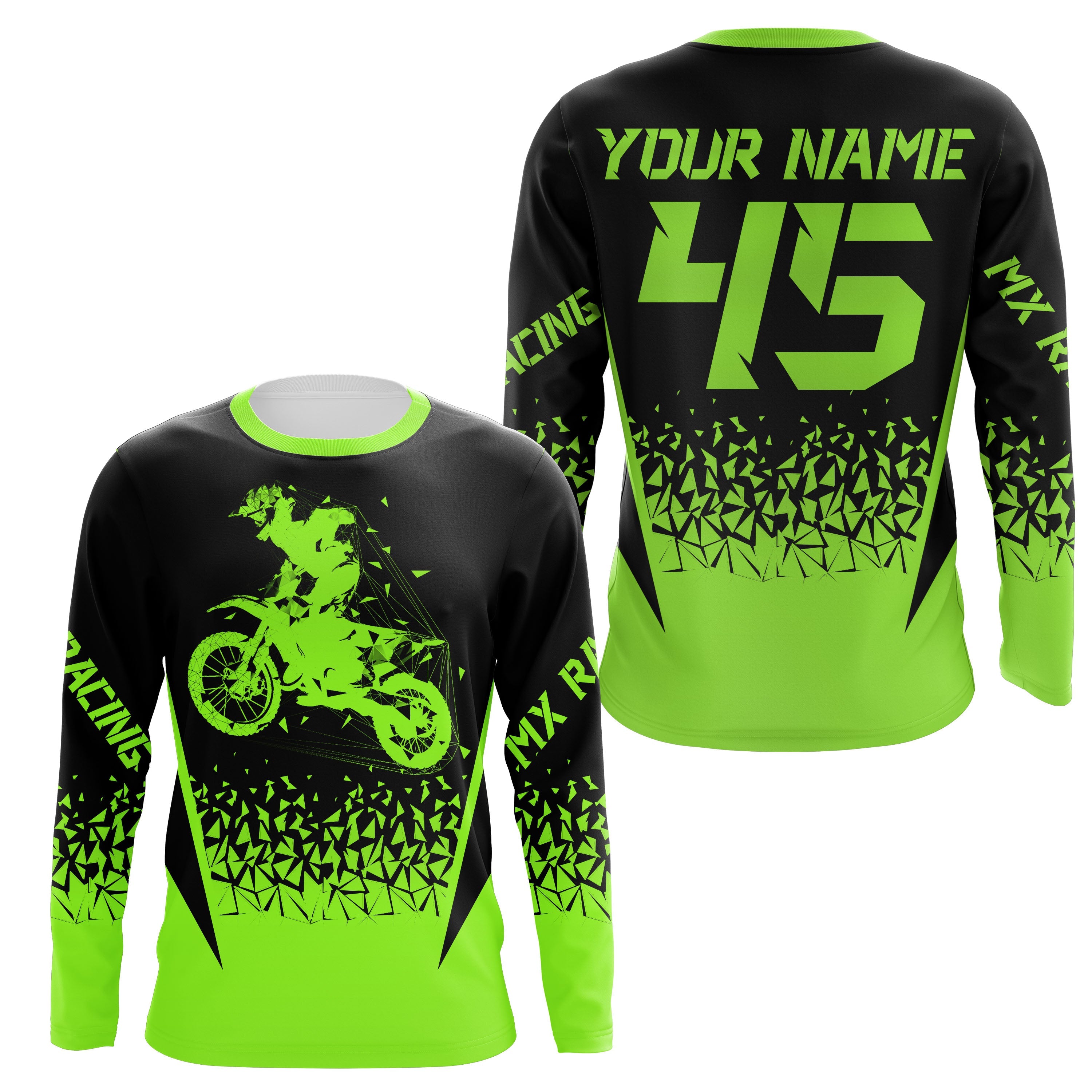 MX Racing Jersey Personalized Motocross UPF30+ Adult&Kid Green 