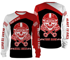 Skull Biker Personalized Motorcycle Jersey Hoodie T-shirt, Ready To Race All Over Print Off-road Rider| NMS319