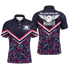 Load image into Gallery viewer, Rolling with My Homies Personalized Polo Bowling Shirt for Men, Bowling Pattern Jersey Short Sleeve NBP135