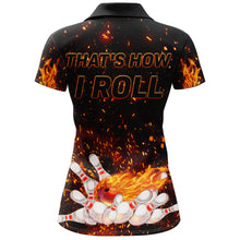Load image into Gallery viewer, Flame Polo Bowling Shirt for Women, Personalized Black Bowling Jersey for Female Bowlers NBP139