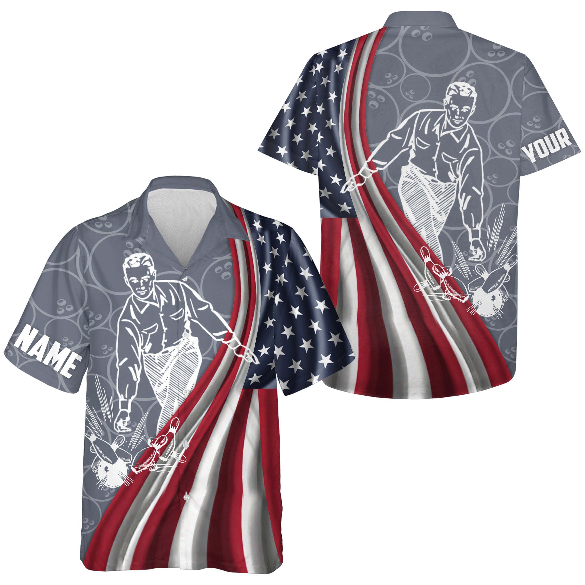 Hawaiian Bowling Shirt For Men Women American Flag Bowling Jersey