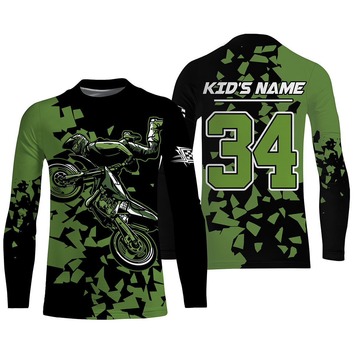 Custom Dirt Bike Jersey UPF30+ UV Protect, Green Motocross Off-Road Riders Motorcycle Racewear| NMS437