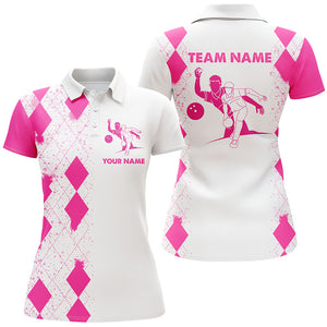 Personalized Polo Bowling Shirt for Women Pink Ladies Bowlers Custom Team Short Sleeves Jersey NBP106