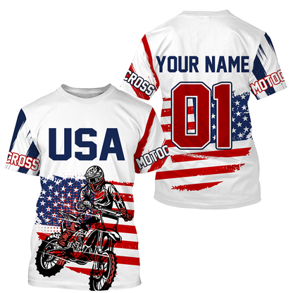 American Dirt Bike Jersey UPF30+ Personalized Patriotic MX Racing US Off-Road Adult&Kid Motocross Jersey| NMS745