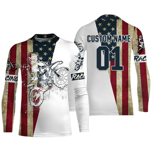 Dirtbike racing jersey UPF30+ custom Patriotic Motocross off-road American flag motorcycle racewear NMS929