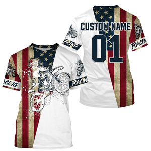 Dirtbike racing jersey UPF30+ custom Patriotic Motocross off-road American flag motorcycle racewear NMS929