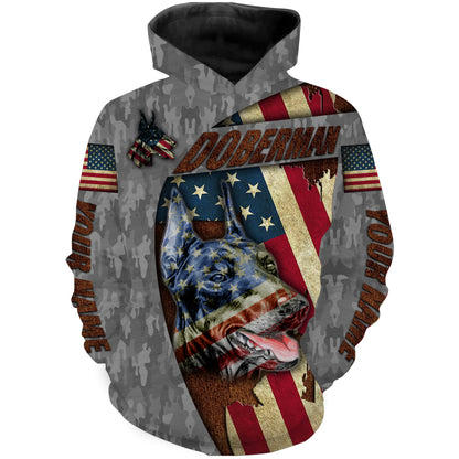 Doberman T-shirt Long Sleeve Hoodie| Custom All Over Print Dog Lover Shirt American Flag Apparel| JTSD226