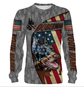 Doberman T-shirt Long Sleeve Hoodie| Custom All Over Print Dog Lover Shirt American Flag Apparel| JTSD226