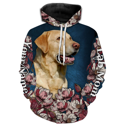 Labrador Retriever Floral Hoodie Long Sleeve| Custom Labrador Retriever Lover Shirt Dog Mom Shirt Dog Dad Shirt| JTSD267