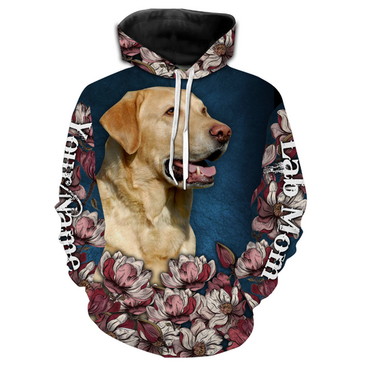 Labrador Retriever Floral Hoodie Long Sleeve| Custom Labrador Retriever Lover Shirt Dog Mom Shirt Dog Dad Shirt| JTSD267