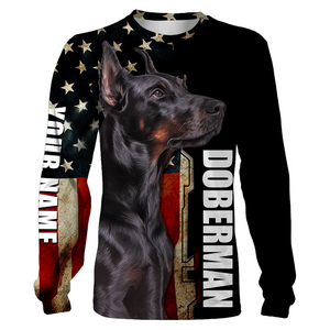 Doberman American Flag Personalized Doberman Hoodie Long Sleeve, Dog Lover Gift for Doberman Lover| JTSD284
