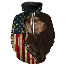 Load image into Gallery viewer, Labrador Retriever T-shirt Long Sleeve Hoodie| Custom All Over Print USA Flag Chocolate Labrador Shirt| JTSD286