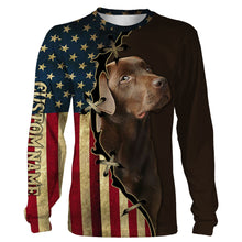 Load image into Gallery viewer, Labrador Retriever T-shirt Long Sleeve Hoodie| Custom All Over Print USA Flag Chocolate Labrador Shirt| JTSD286