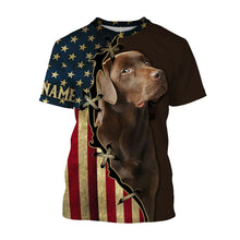 Load image into Gallery viewer, Labrador Retriever T-shirt Long Sleeve Hoodie| Custom All Over Print USA Flag Chocolate Labrador Shirt| JTSD286