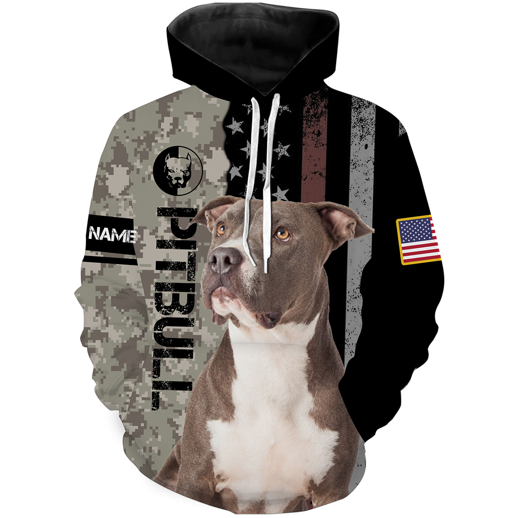 Unisex Pitbull Dad 3D All Over Print Shirt| Custom Name Hunting Dog Shirt| Camo Shirt for Men Dog DadJTSD215