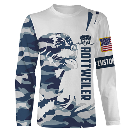 Rottweiler All Over Print Shirt| Custom Navy Camo Dog Shirt Rottweiler Lover Apparel Dog Lover Gift JTSD216