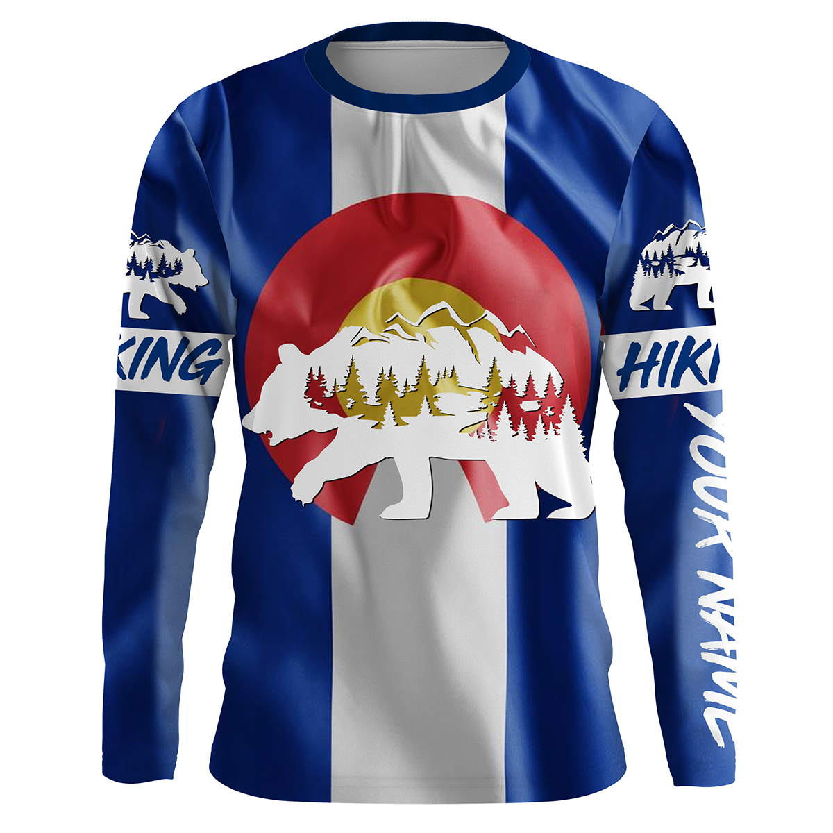 CO Hiking Custom Colorado Flag Bear in Forest Hiker Custom Name Sun Protection UPF30+ Gift for Hikers| SP30