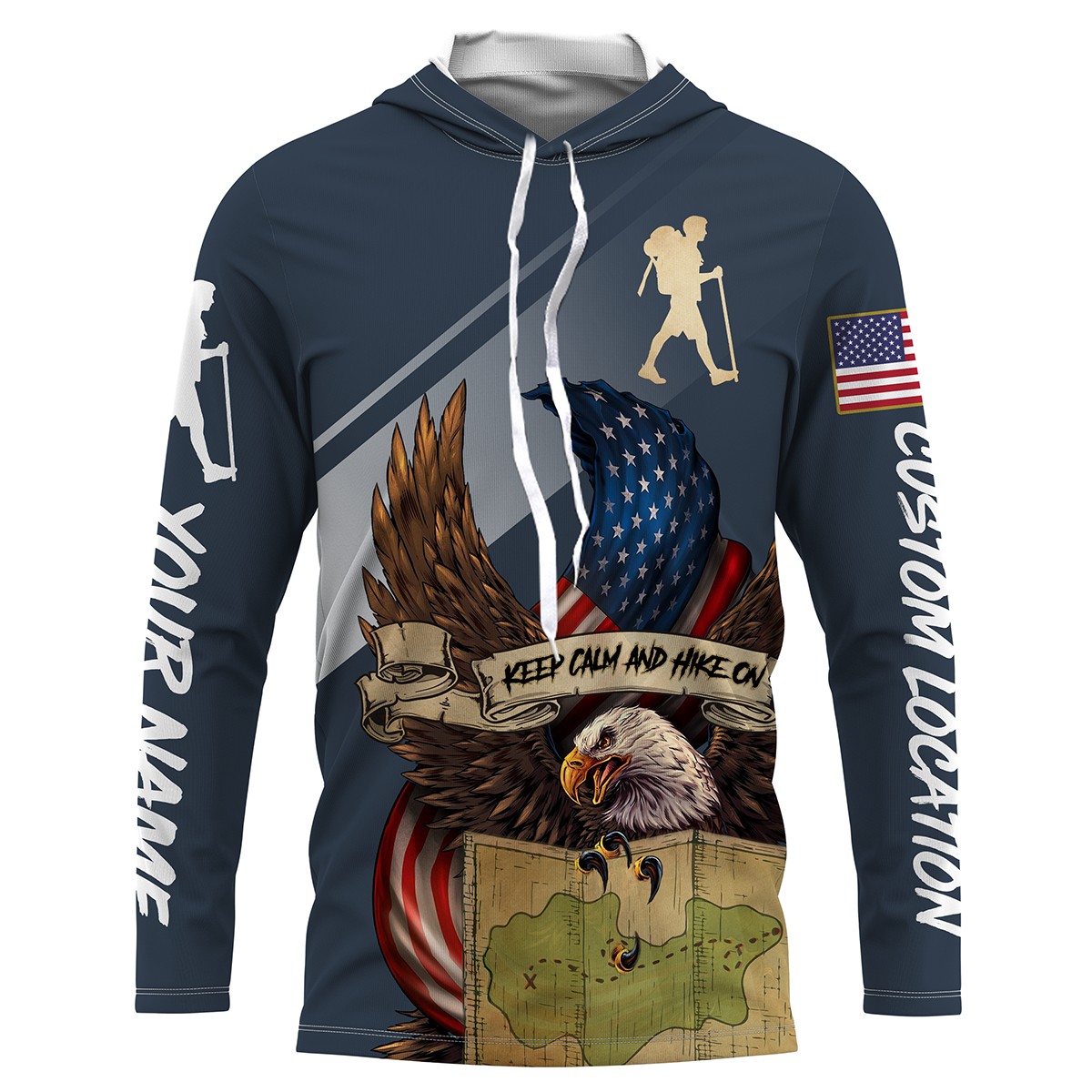 Personalized Mountain Hiking Shirt Women Gifts for Hikers American Eagle Flag Long Sleeve Hiking Shirt SP17