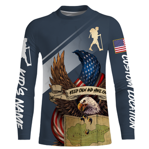 Personalized Mountain Hiking Shirt Women Gifts for Hikers American Eagle Flag Long Sleeve Hiking Shirt SP17