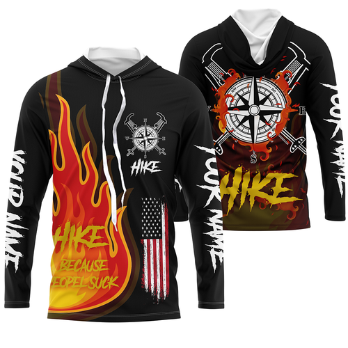 Personalized Hike Shirt Fireball Hiking Compass Shirt Long Sleeve Casual Hiking Shirt jerseys UPF 30+| SP2