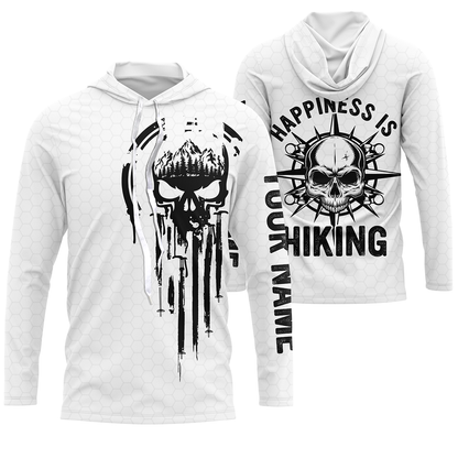 Happiness is Hiking Skull Hiker Shirt Hiking Gifts for Dad Hikers Custom Name Sun Protection Hiking Shirts SP5