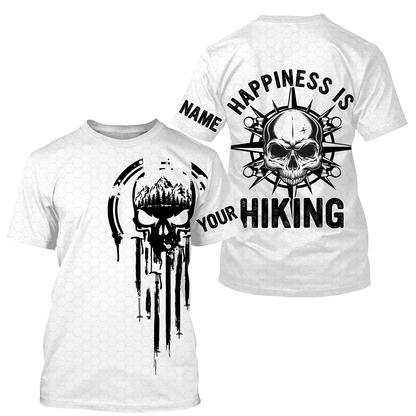 Happiness is Hiking Skull Hiker Shirt Hiking Gifts for Dad Hikers Custom Name Sun Protection Hiking Shirts SP5