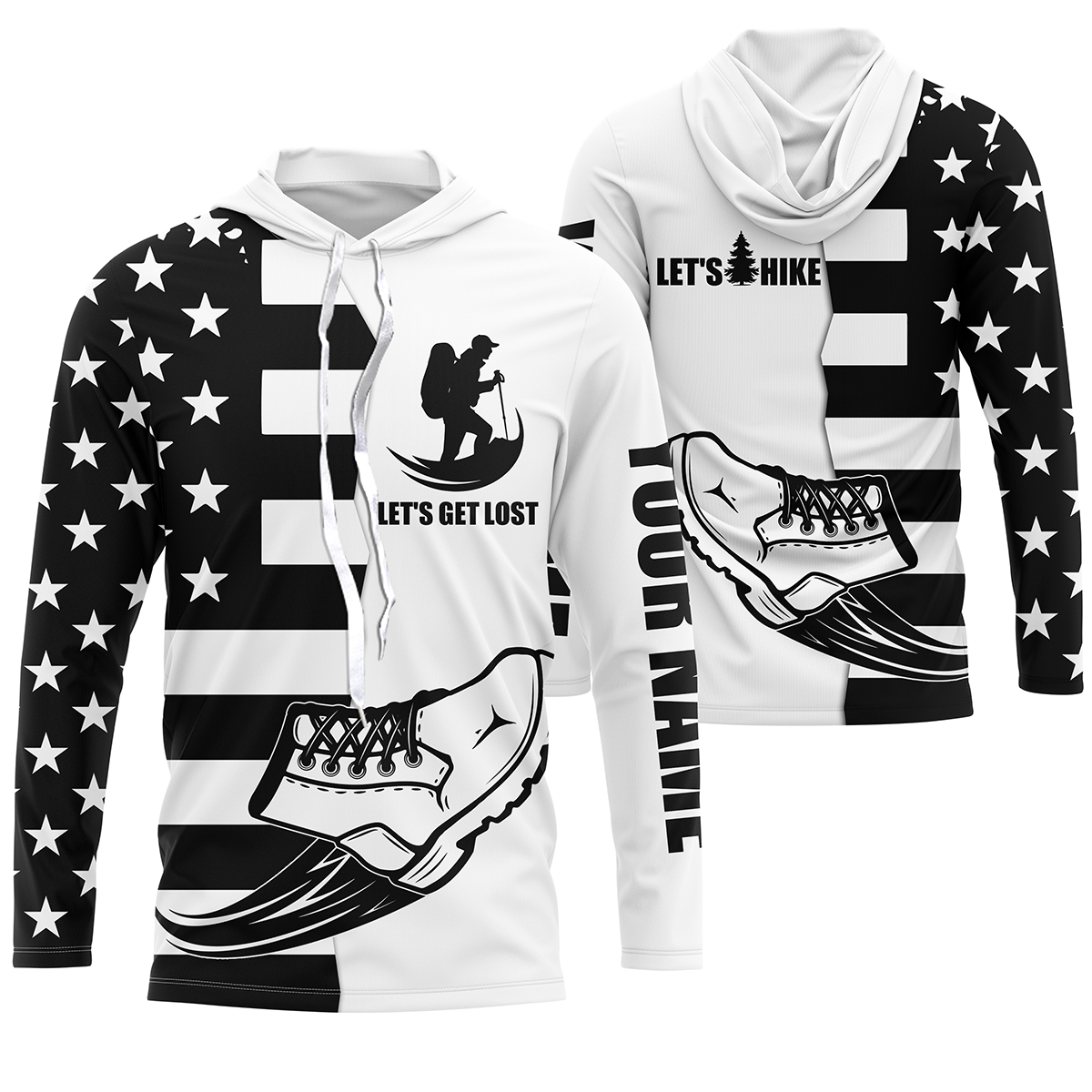Let’s Hike American Black Flag Personalized Shirts UPF 30+ Patriotic Hiking Long Sleeve Hiker Shirt for Men SP9