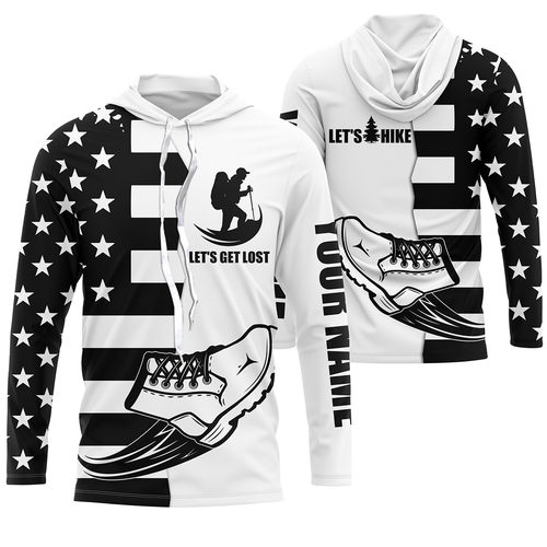 Let’s Hike American Black Flag Personalized Shirts UPF 30+ Patriotic Hiking Long Sleeve Hiker Shirt for Men SP9