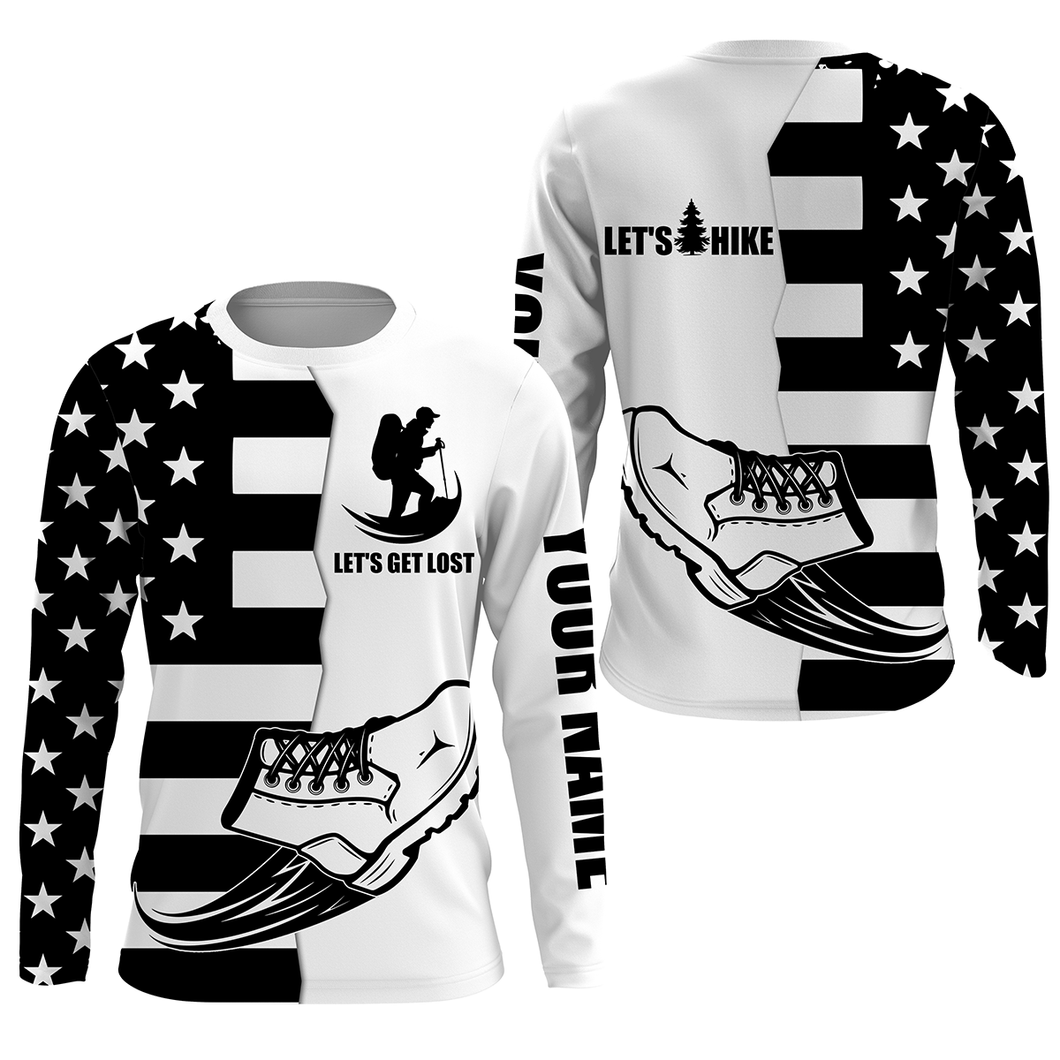 Let’s Hike American Black Flag Personalized Shirts UPF 30+ Patriotic Hiking Long Sleeve Hiker Shirt for Men SP9