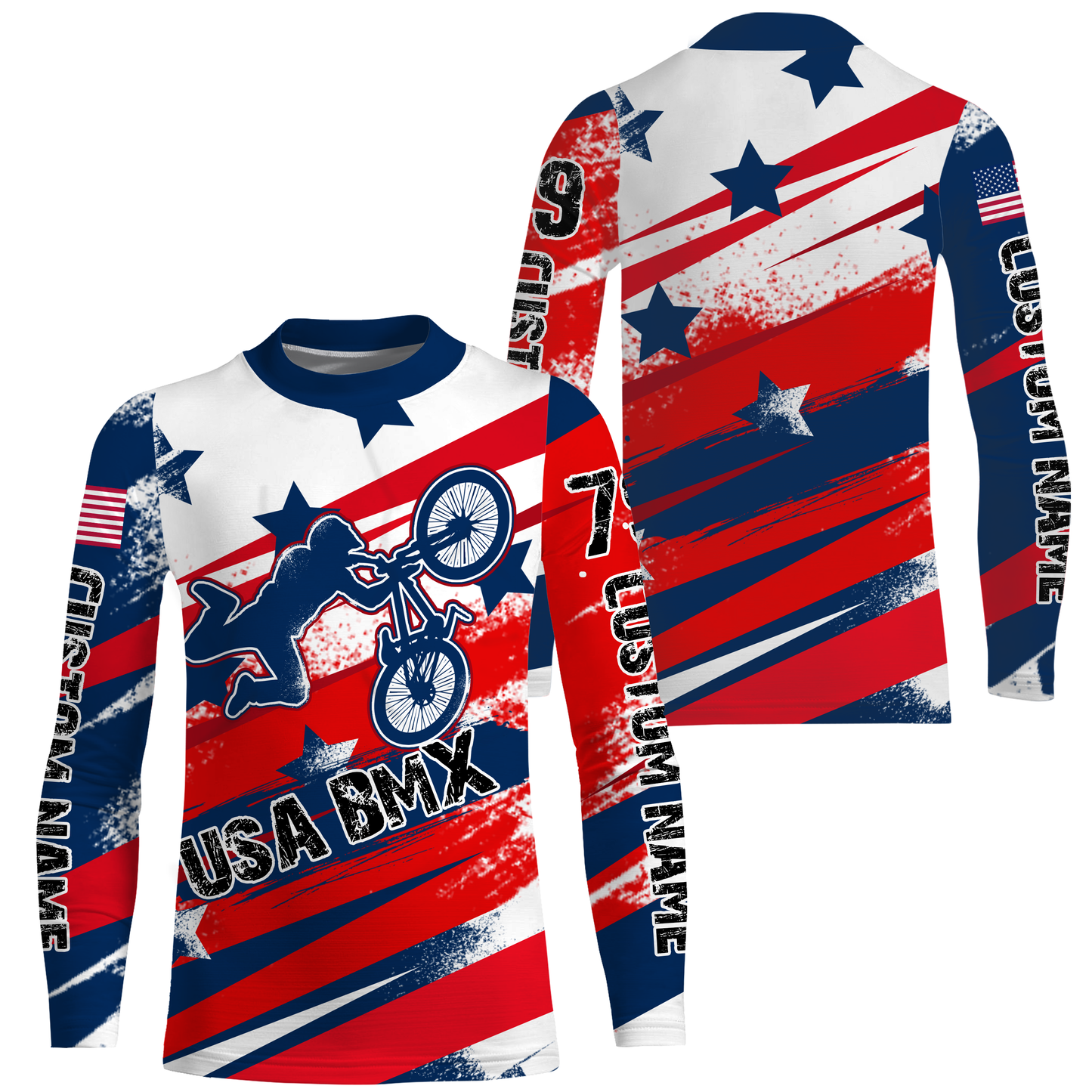 American adult kid BMX jersey Custom UPF30+ Patriotic riding gear USA Freeride Cycling shirt| SLC25